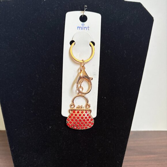 Handbag Bling Rhinestone Red Bag Charm Key Chain New - Picture 1 of 5